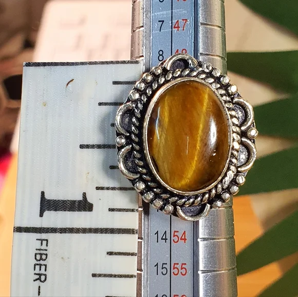 Tiger's Eye 925 Silver Plated Ring Size 5.5 - Picture 4 of 8